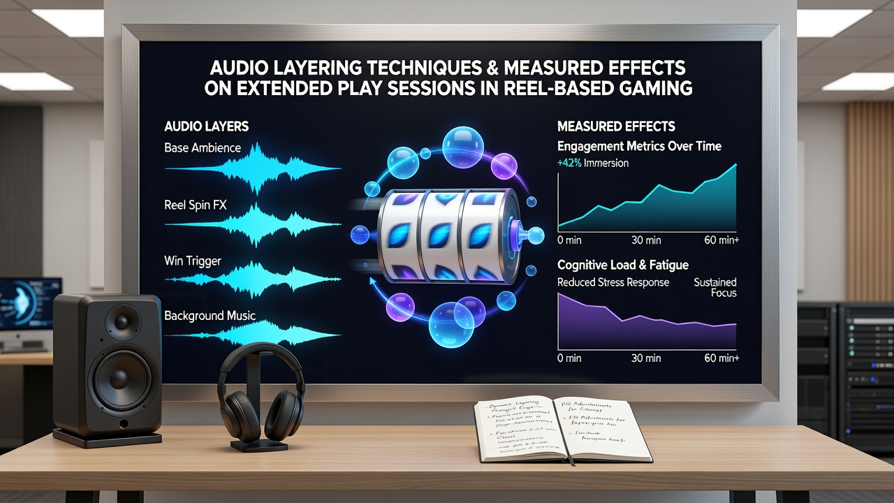 Chart displaying session length data from reel games with varying audio layer counts collected in 2025 testing
