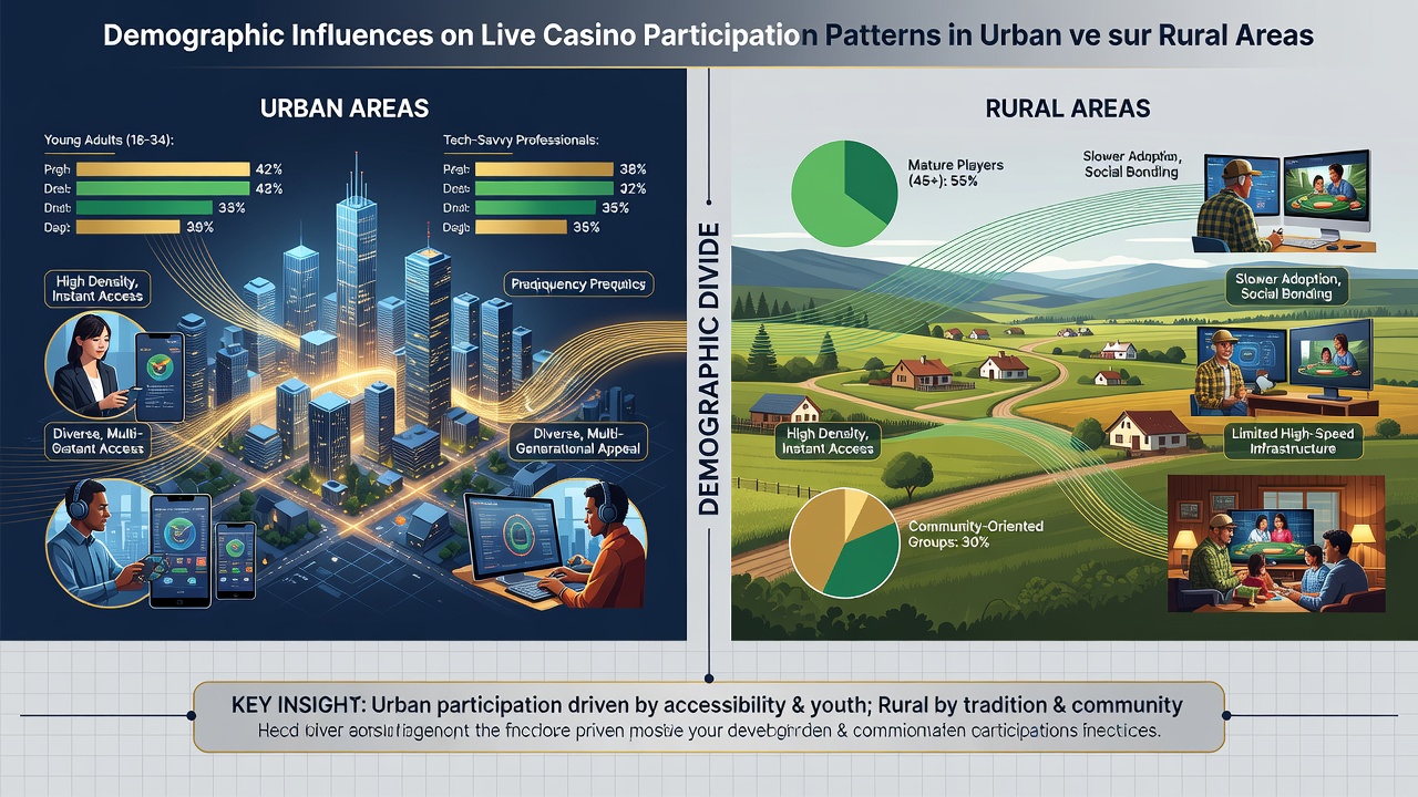 Demographic data charts illustrating age, income, and connectivity differences affecting live casino participation in urban and rural settings