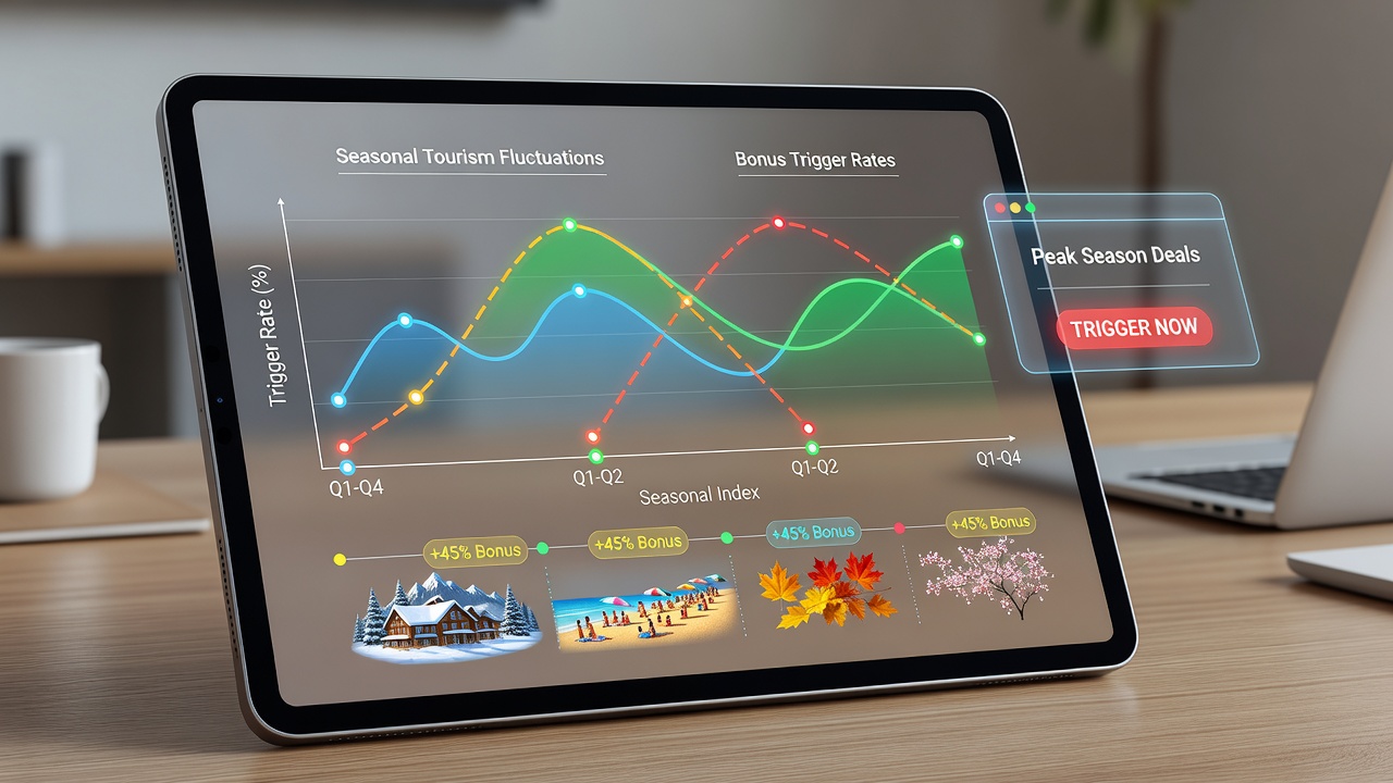 Data visualization of bonus trigger rates correlating with tourism fluctuations on reel platforms