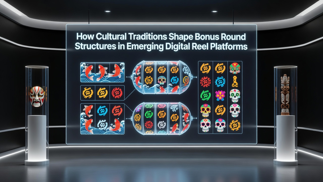 Digital reel interface incorporating traditional motifs from multiple regions
